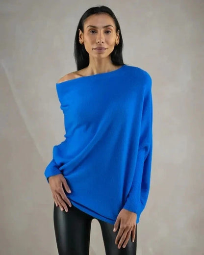 Women's casual asymmetric draped sweater