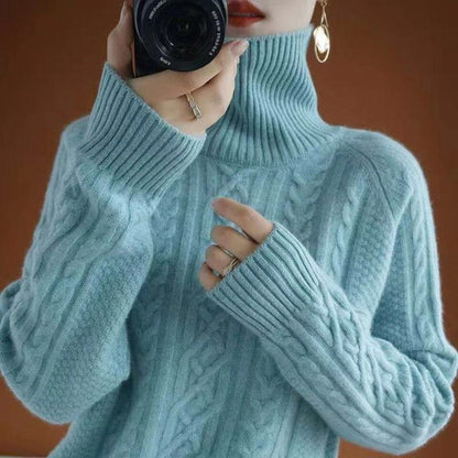 Autumn/winter women's cable knit turtleneck pullover sweater