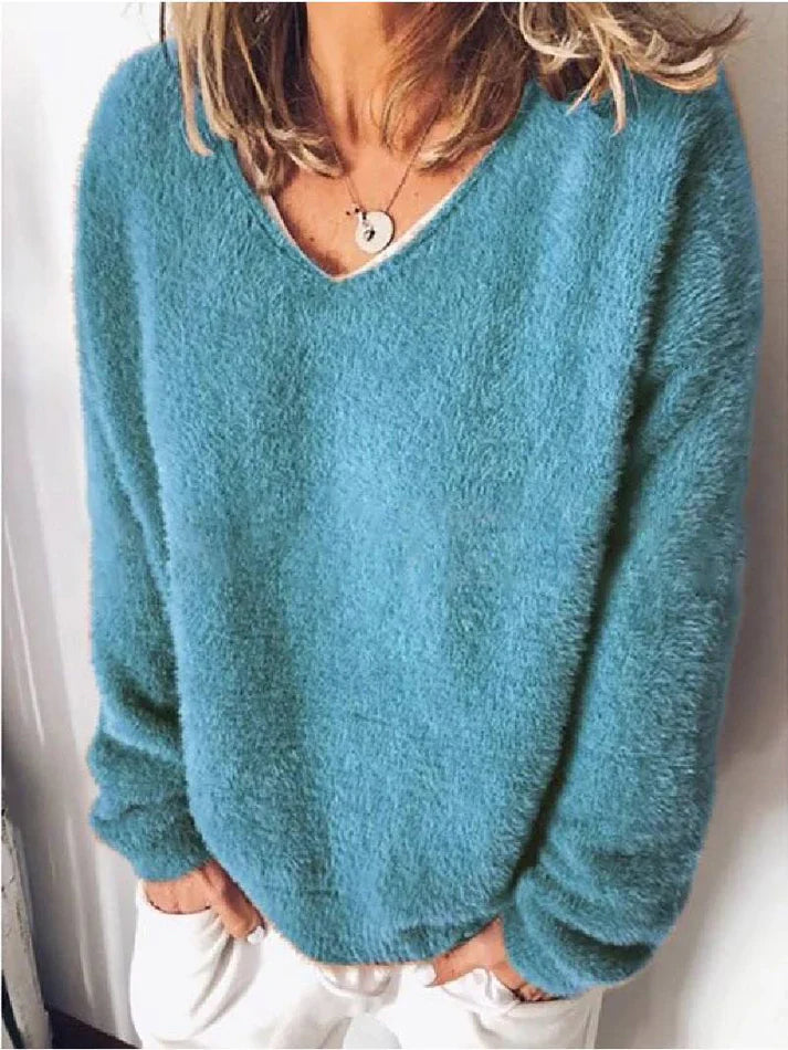 Stylish women's v neck long sleeve sweater