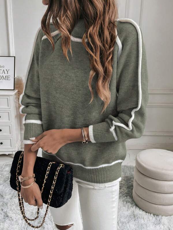 Women's casual high-neck pullover sweater