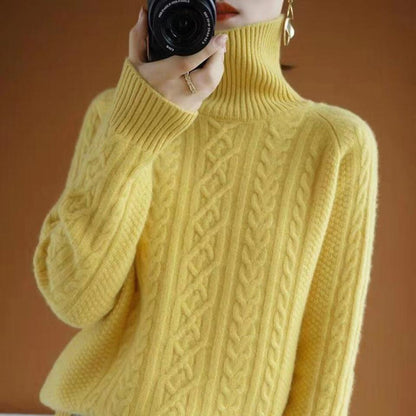 Autumn/winter women's cable knit turtleneck pullover sweater