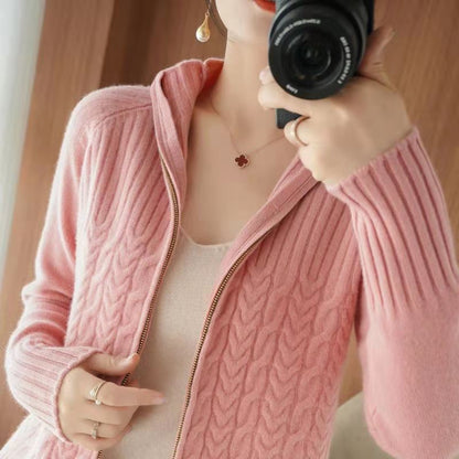 Women's  knitted zipper cardigan sweater for autumn winter