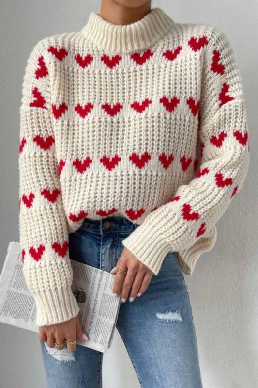 Cary - heart print jacquard knitted sweater