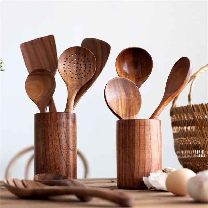 EcoCraft Artisan Wooden Utensil Holder