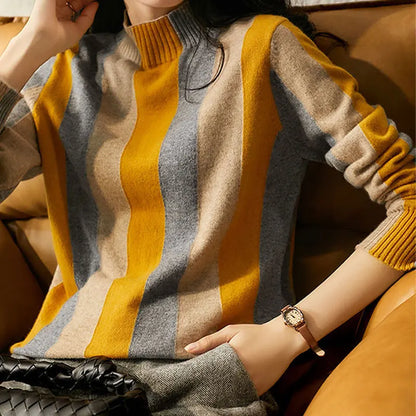 Tineke - half-high collar vertical striped sweater