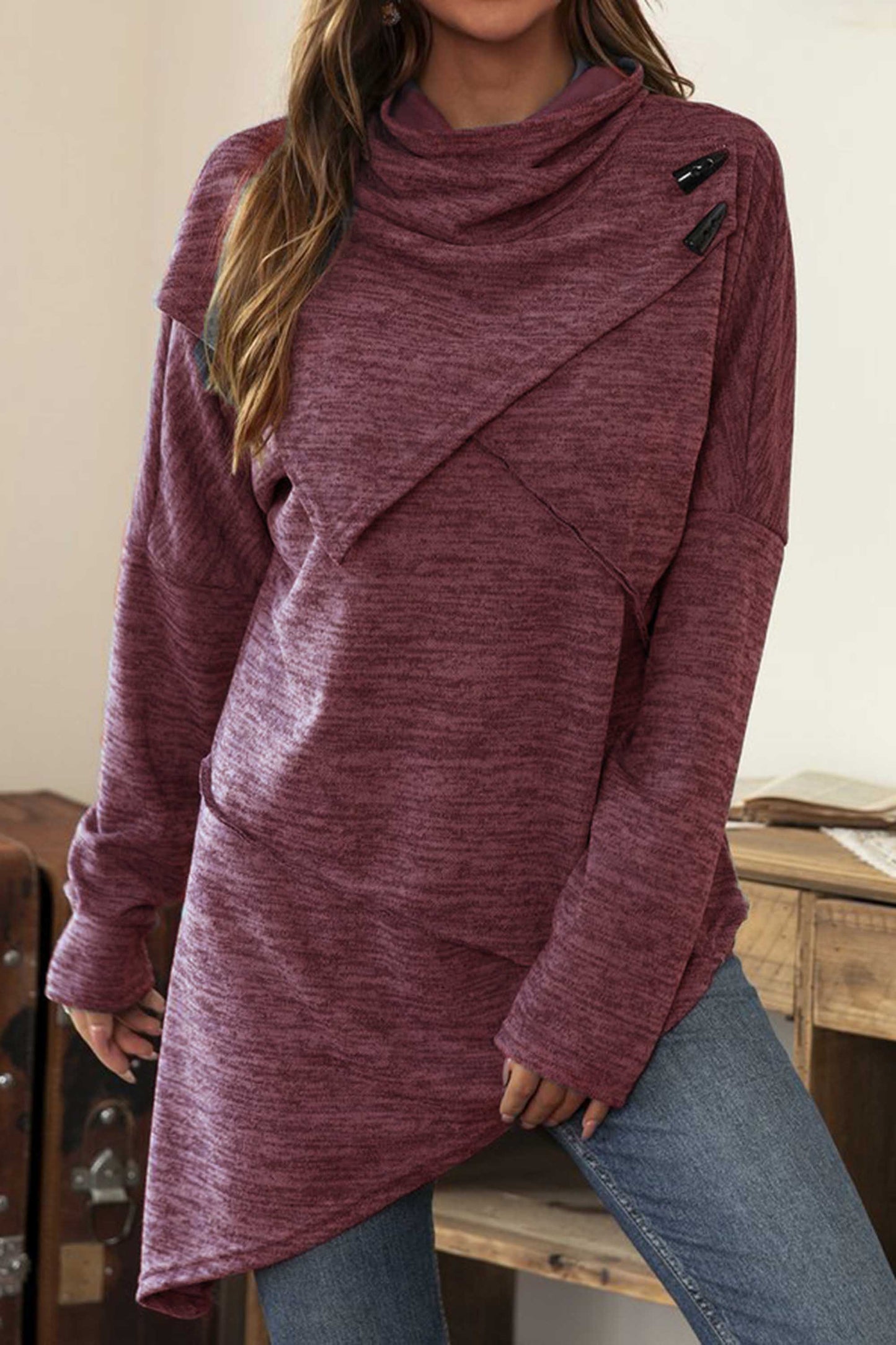 Tessa - long-sleeve spliced knitted buttoned sweater