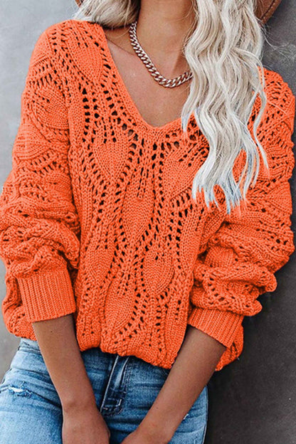 Amilde - v-neck hollow out knit sweater