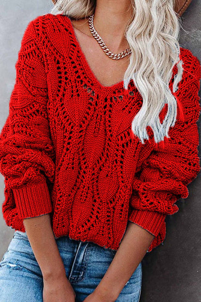 Amilde - v-neck hollow out knit sweater