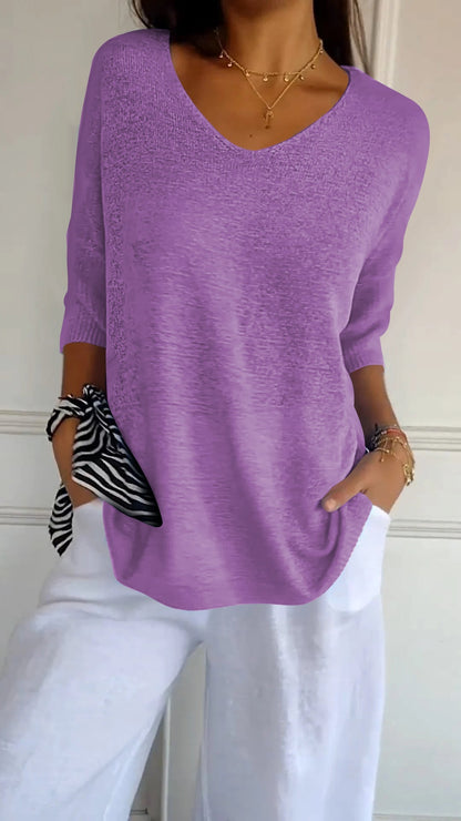 Women's casual slim fit v-neck 3/4 sleeve knitted sweater