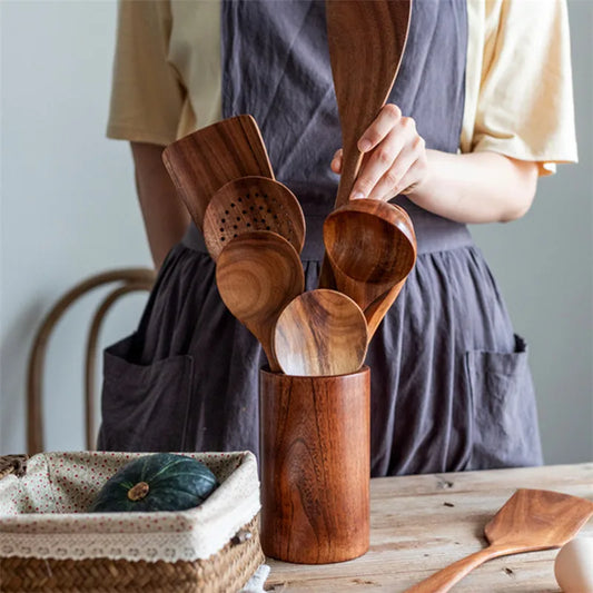 EcoCraft Artisan Wooden Utensil Holder