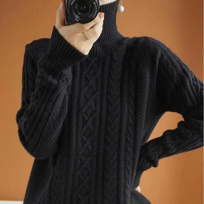 Autumn/winter women's cable knit turtleneck pullover sweater