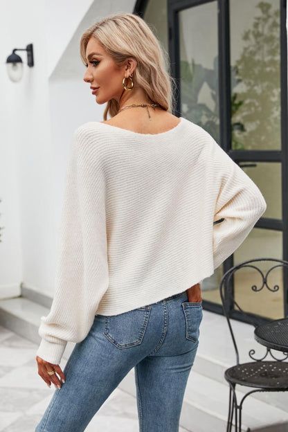 Piper - boat neck horizontal ribbing dolman sleeve sweater