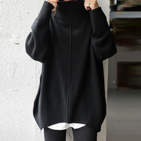 Women's black high neck long sleeve sweater