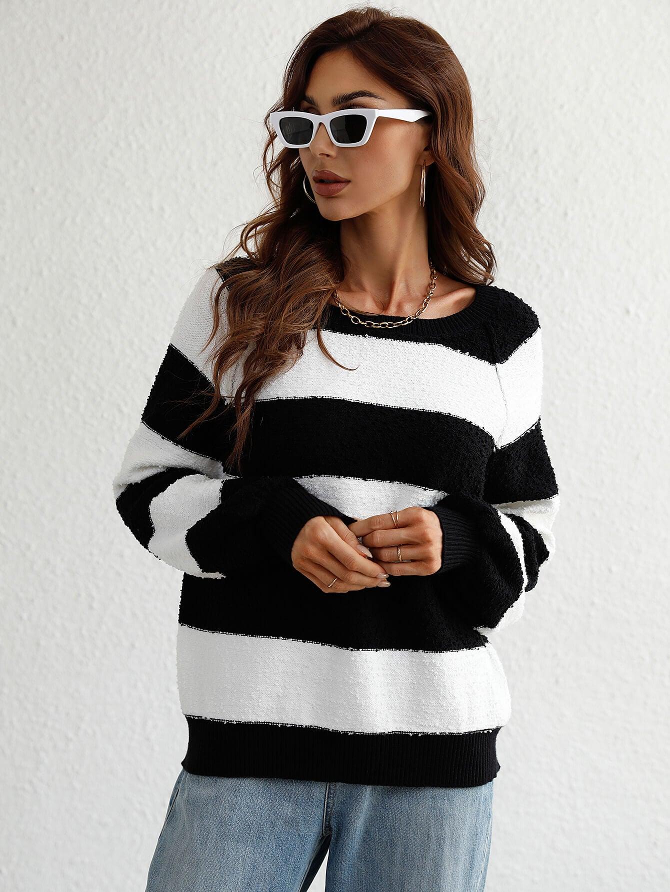 Chelo - striped raglan sleeve ribbed trim knit top