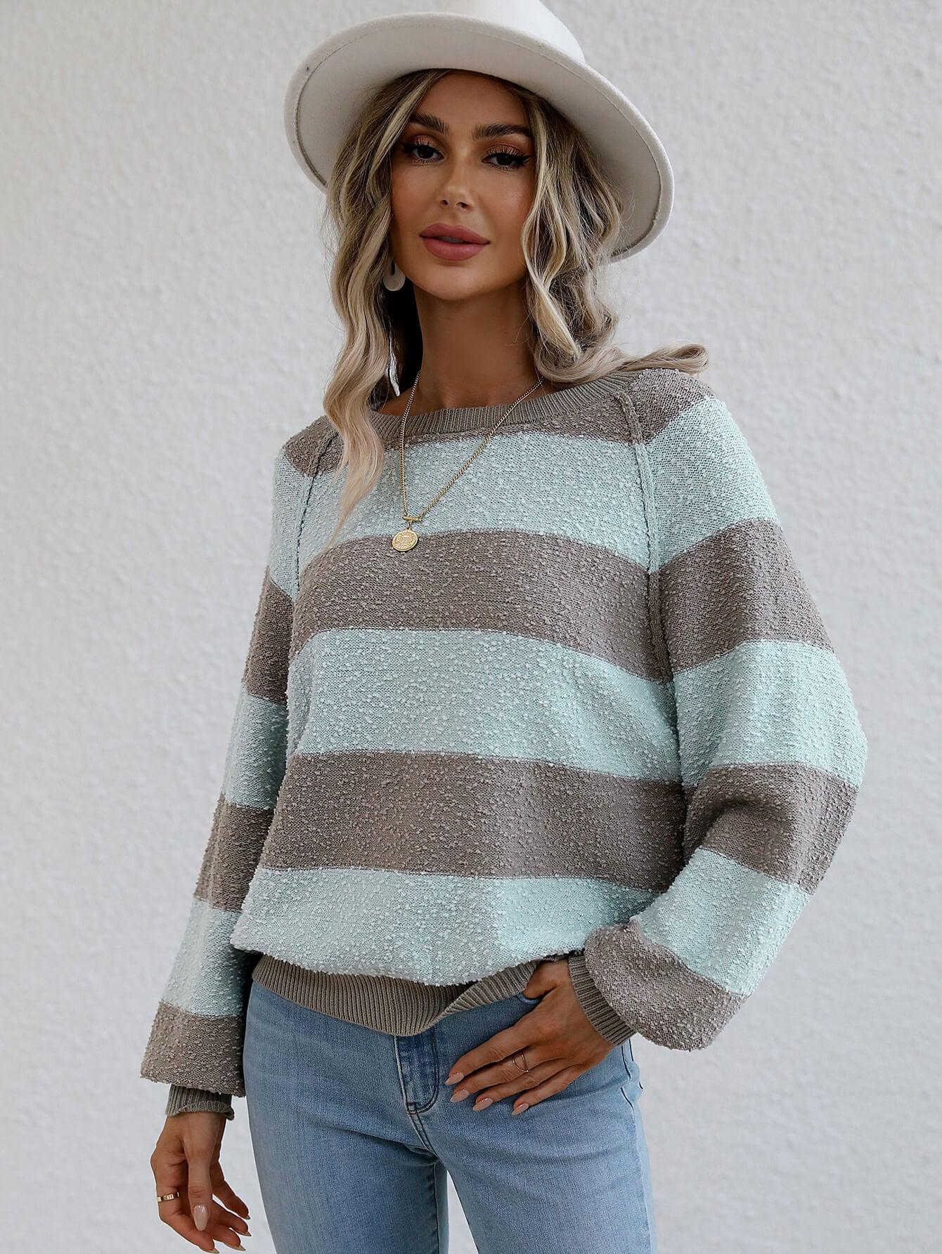 Chelo - striped raglan sleeve ribbed trim knit top