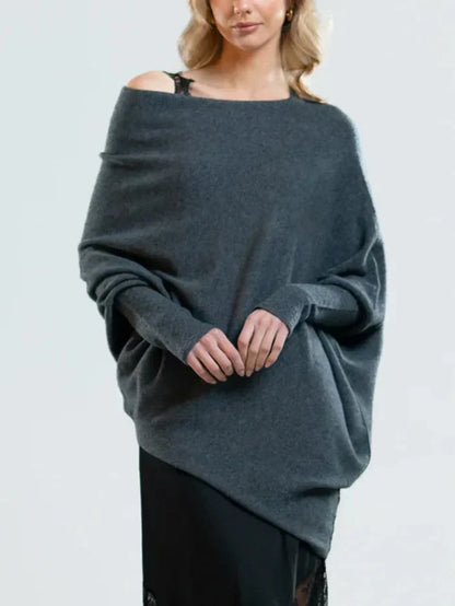 Women's casual asymmetric draped sweater