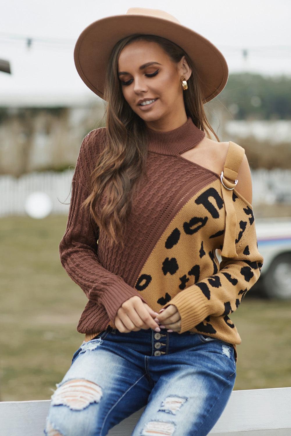 Dayana - leopard block turtleneck sweater