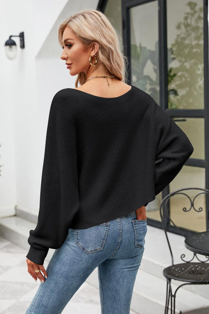 Piper - boat neck horizontal ribbing dolman sleeve sweater