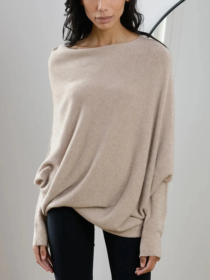 Women's casual asymmetric draped sweater