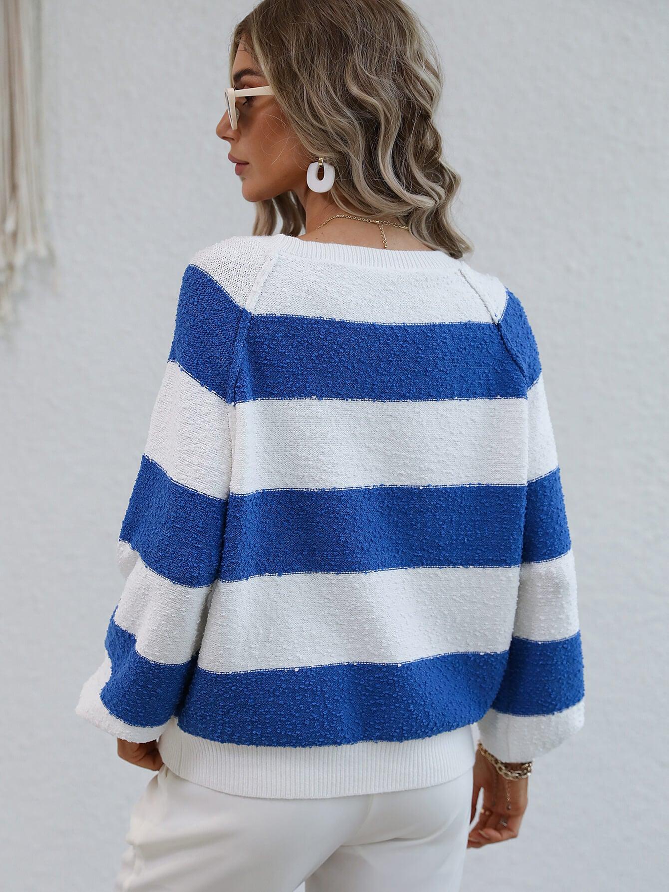 Chelo - striped raglan sleeve ribbed trim knit top