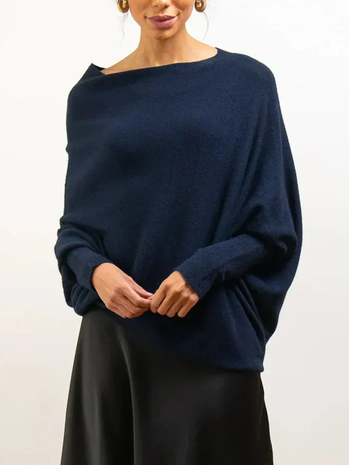 Women's casual asymmetric draped sweater