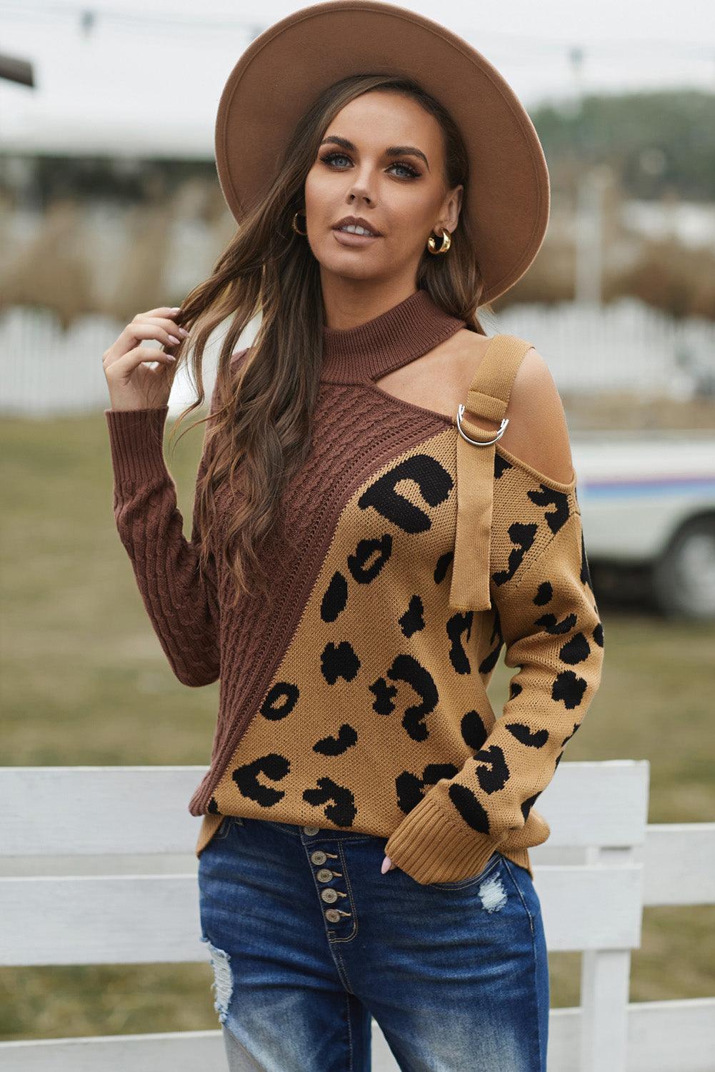 Dayana - leopard block turtleneck sweater