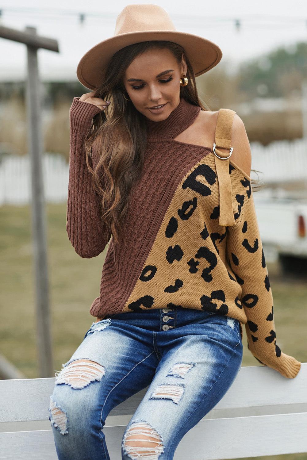 Dayana - leopard block turtleneck sweater