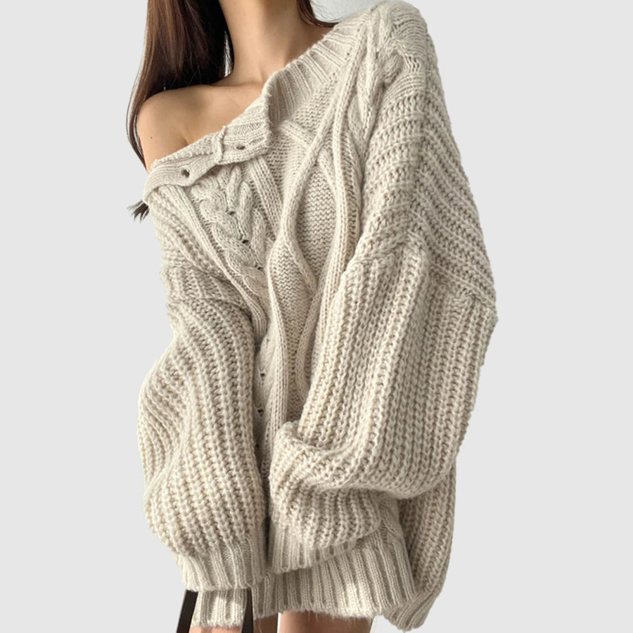 Women open shoulder bias sweater for autumn winter