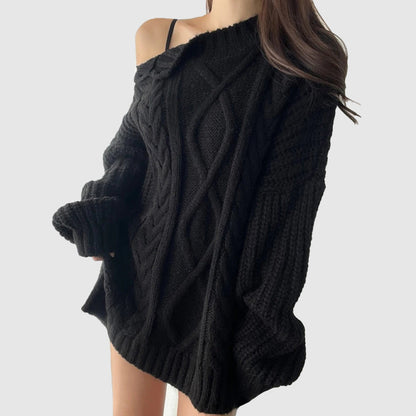 Women open shoulder bias sweater for autumn winter