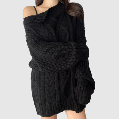 Women open shoulder bias sweater for autumn winter