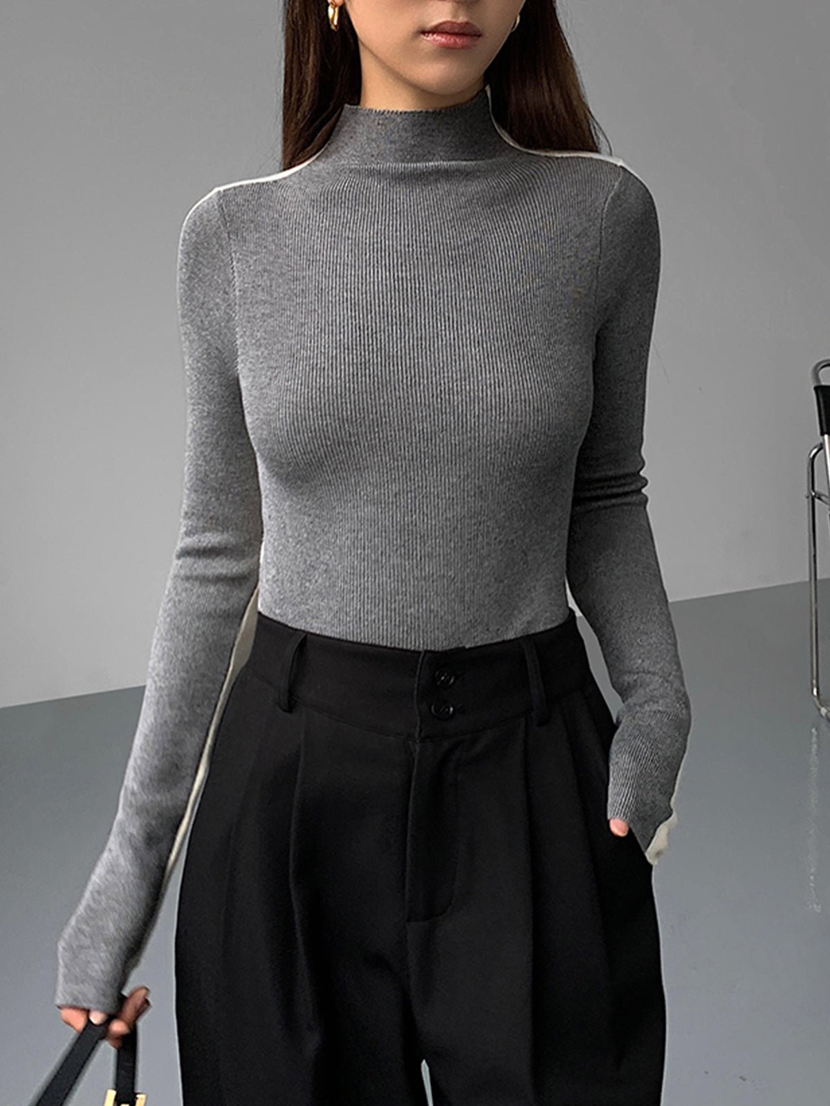 Aline - Double-sided knitted sweater with long sleeves in two colors