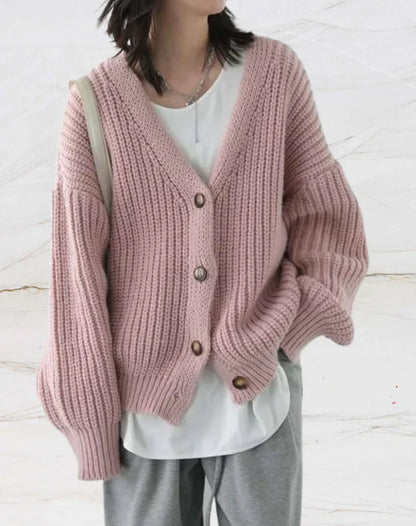 Comfy knitted sweater with buttons for women