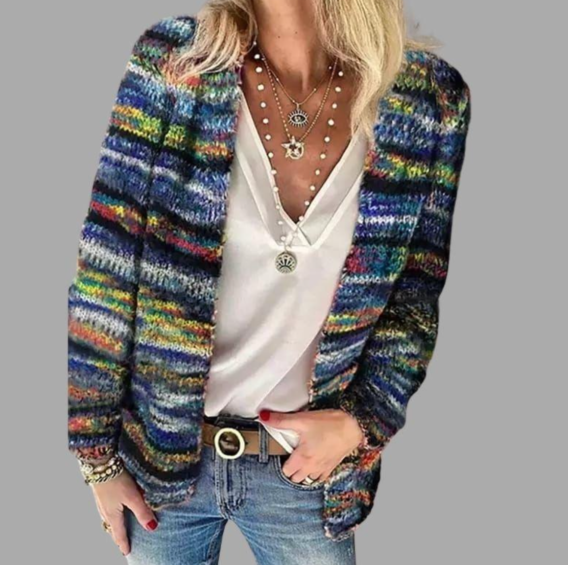 Stylish and colorful knitted jacket for women