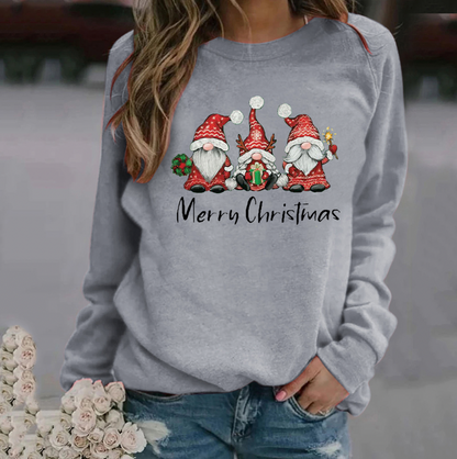 Women's christmas print long sleeve round neck sweatshirt