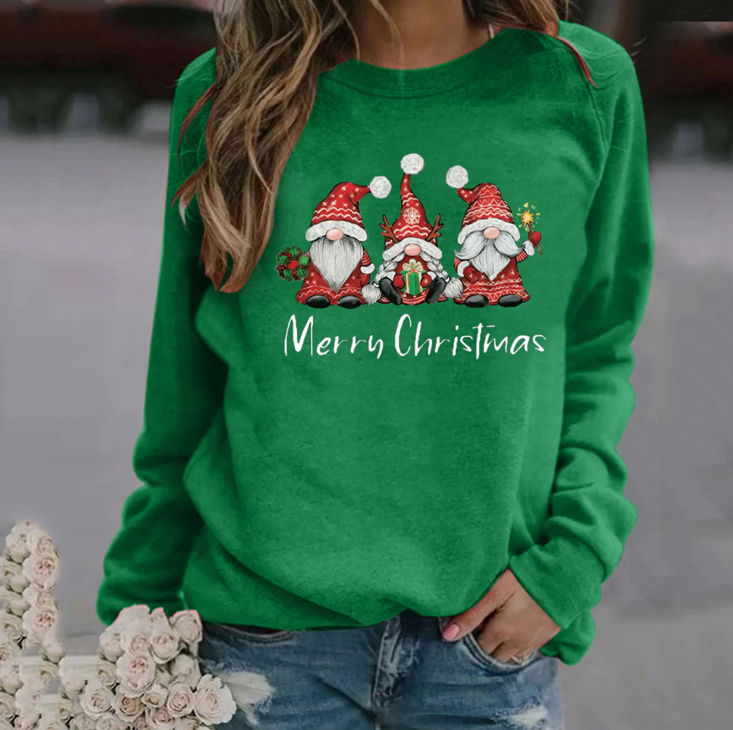 Women's christmas print long sleeve round neck sweatshirt