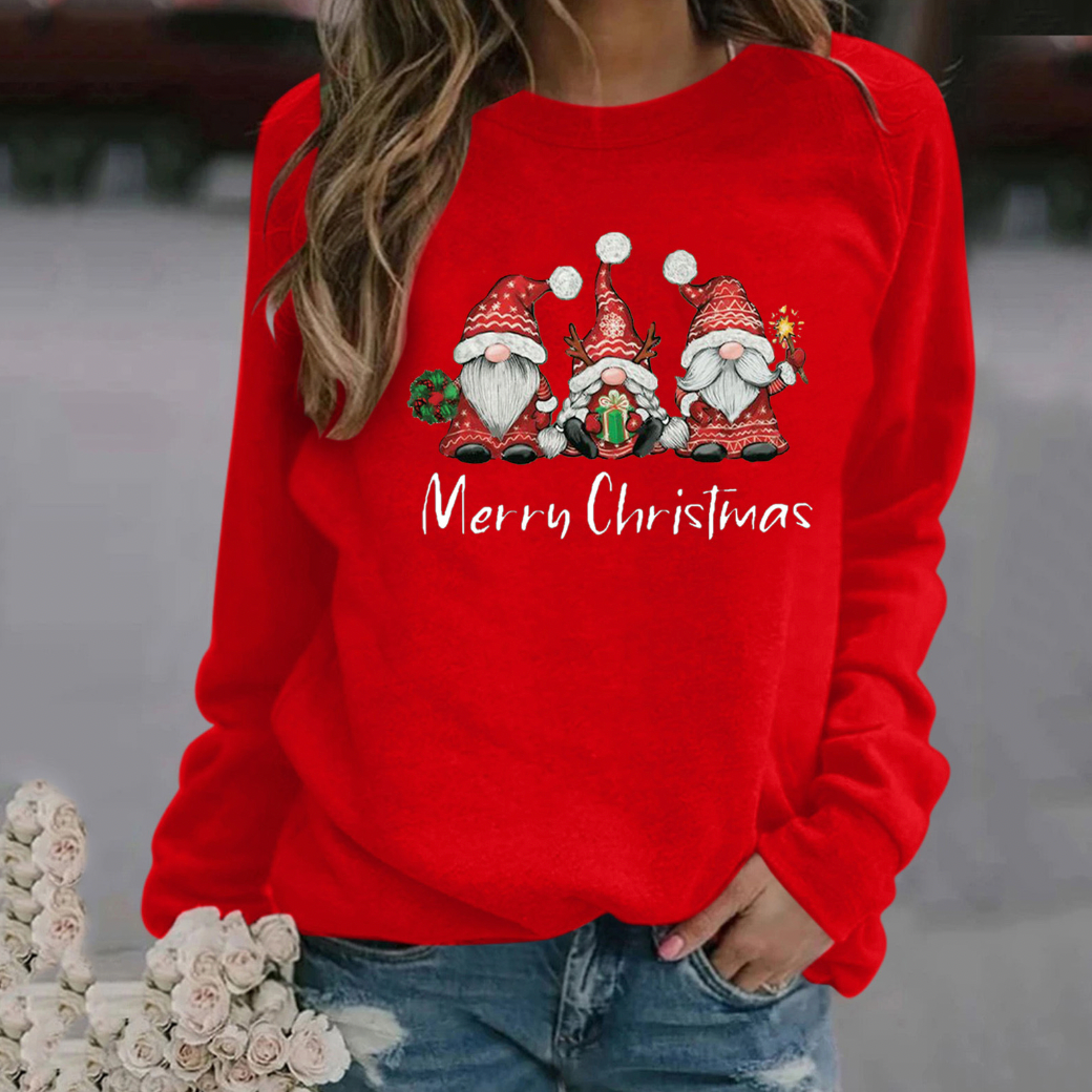 Women's christmas print long sleeve round neck sweatshirt