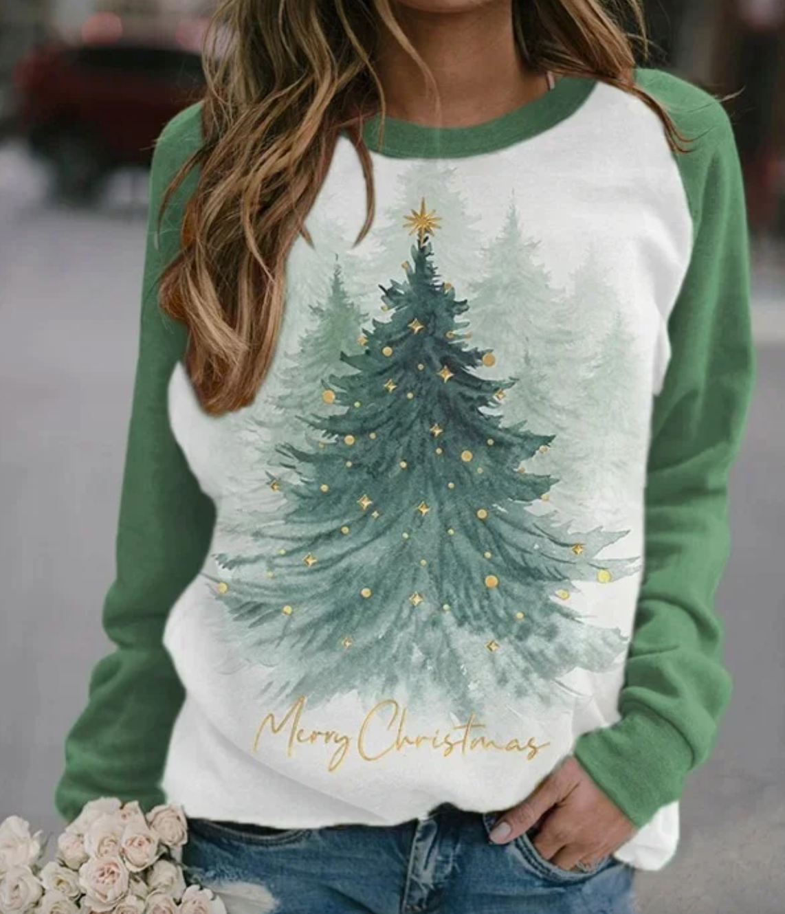 Women's christmas tree print sweatshirt