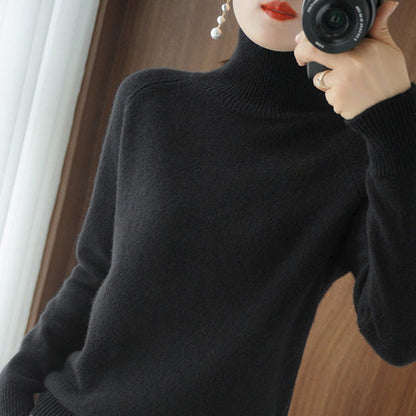 Women's autumn winter turtleneck wool-like pullover sweater