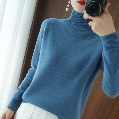 Women's autumn winter turtleneck wool-like pullover sweater