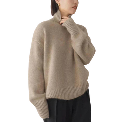 Women's casual turtleneck loose sweater with a ribbed hem