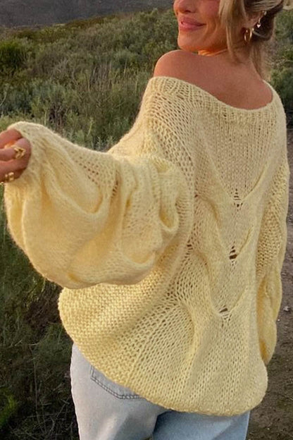 Women's cable knit hollow out pullover sweater