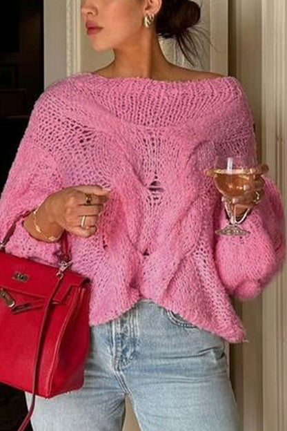 Women's cable knit hollow out pullover sweater