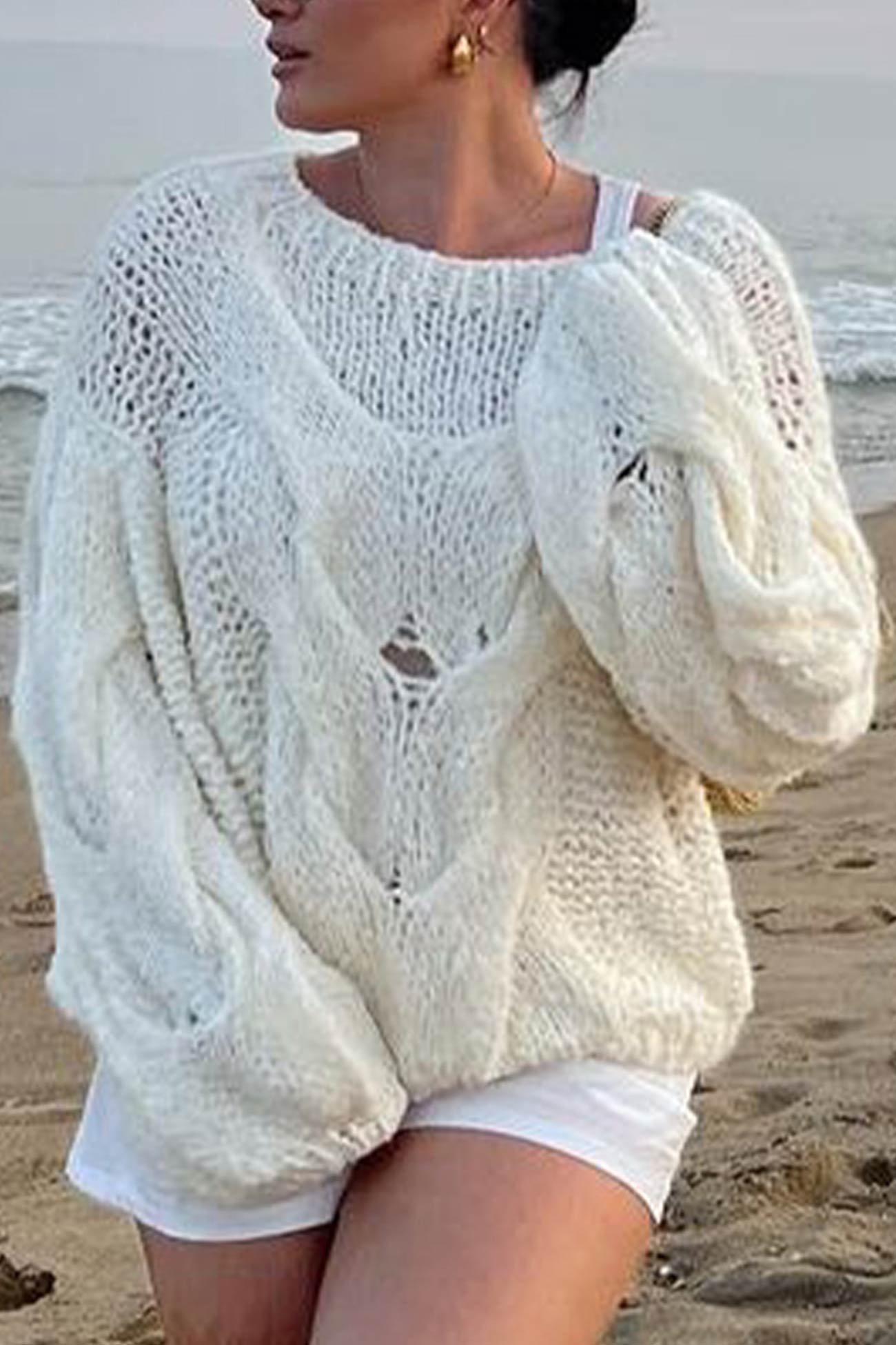 Women's cable knit hollow out pullover sweater