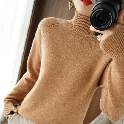 Women's autumn winter turtleneck wool-like pullover sweater