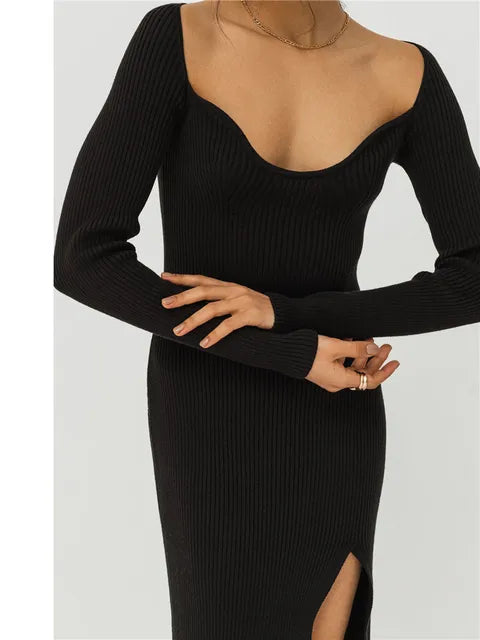 Women's over-knee split knitted dress