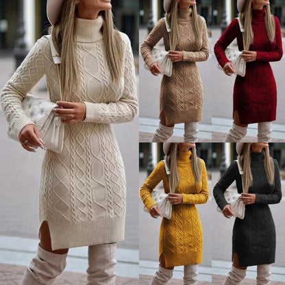 Women's knitted high neck slim mini dress