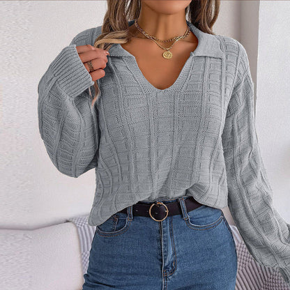 Knitted v-neck sweater for women