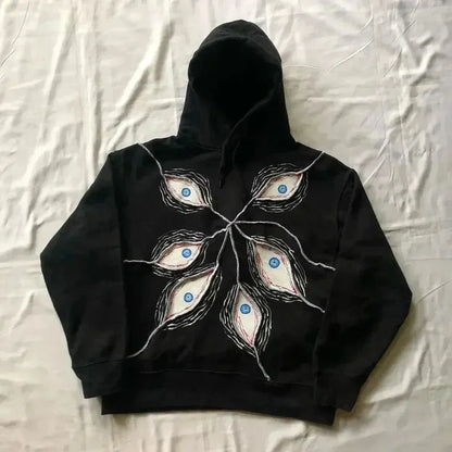 Harajuku Eye Embroidered Hoodie