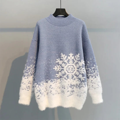 Women's Christmas snowflake pullover sweater round neck