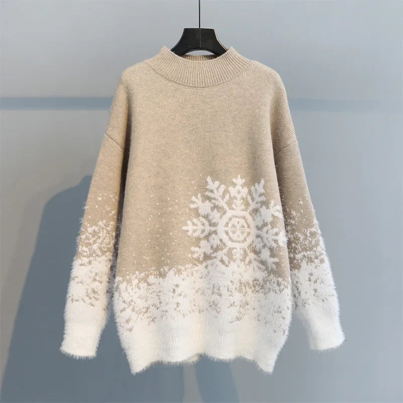 Women's Christmas snowflake pullover sweater round neck